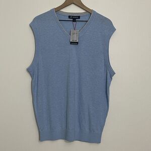 Daniel Cremieux Sweater Vest Men’s Large Blue Gray Trim Cotton Silk Blend NWT